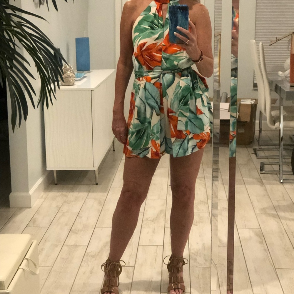 fab'rik Orange and Green Tropical Jumpsuit